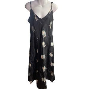 Horses Atelier Black Multicolor Silk Floral 100% Silk Slip Dress Women's Size 4